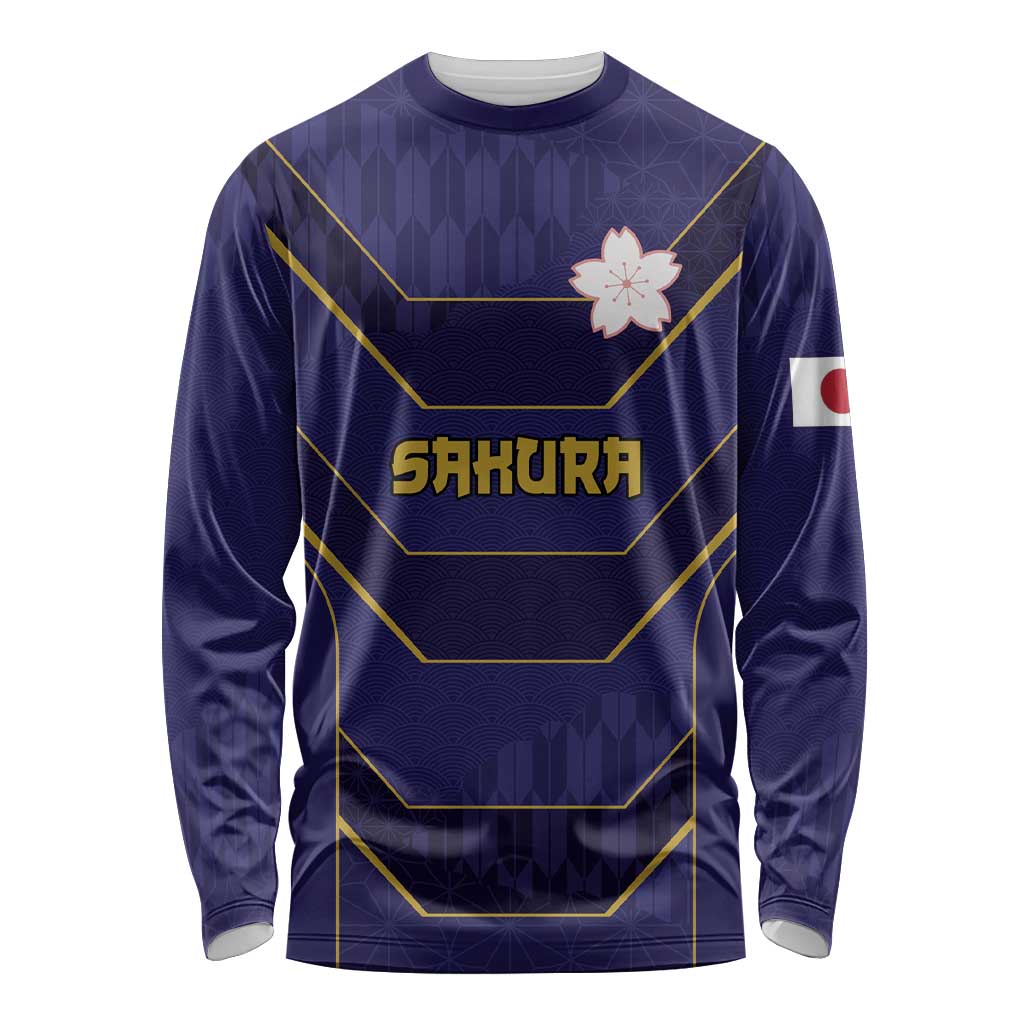Japan Pacific Rugby 2022-23 Custom Long Sleeve Shirt Blue Sakura Japanese Wave Pattern