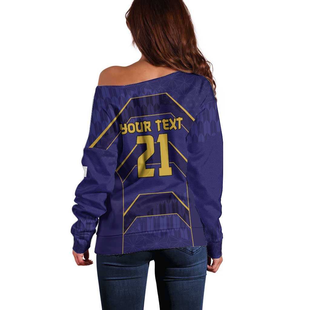 Japan Pacific Rugby 2022-23 Custom Off Shoulder Sweater Blue Sakura Japanese Wave Pattern