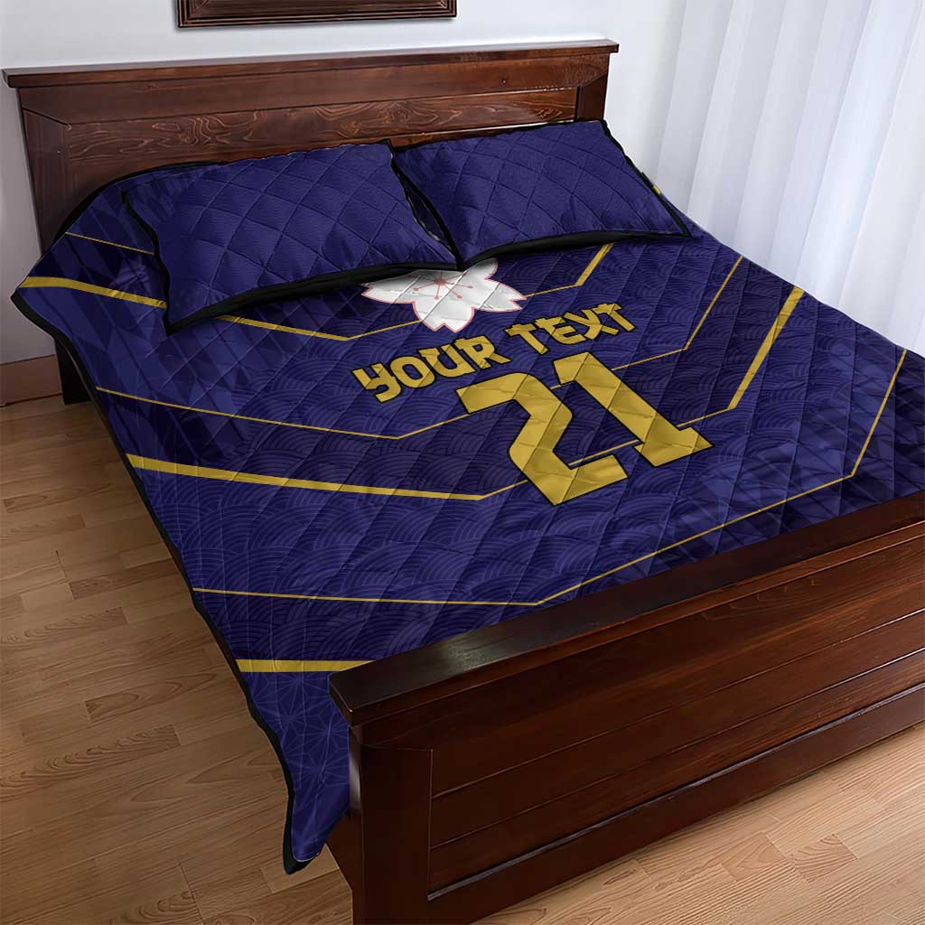 Japan Pacific Rugby 2022-23 Custom Quilt Bed Set Blue Sakura Japanese Wave Pattern
