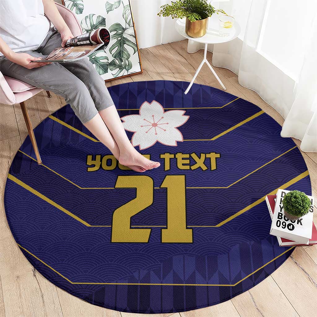 Japan Pacific Rugby 2022-23 Custom Round Carpet Blue Sakura Japanese Wave Pattern