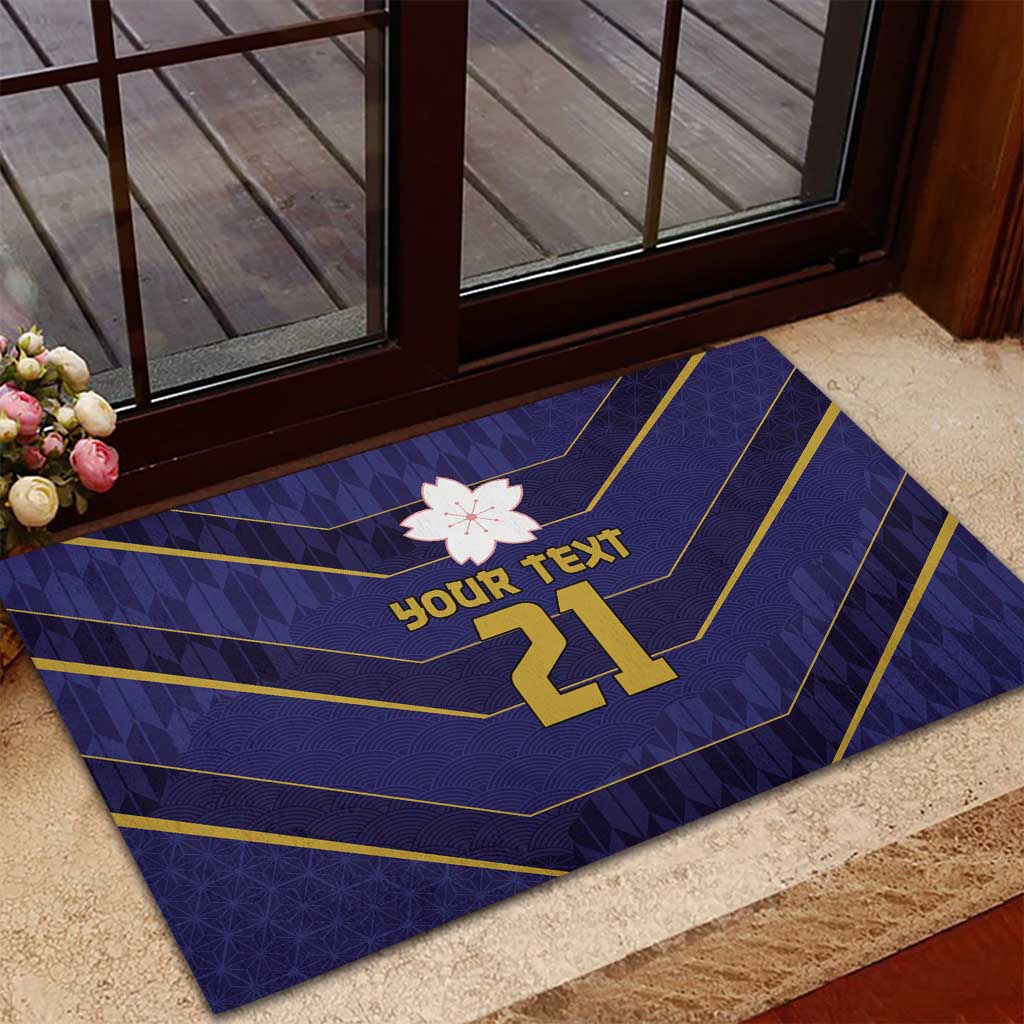 Japan Pacific Rugby 2022-23 Custom Rubber Doormat Blue Sakura Japanese Wave Pattern