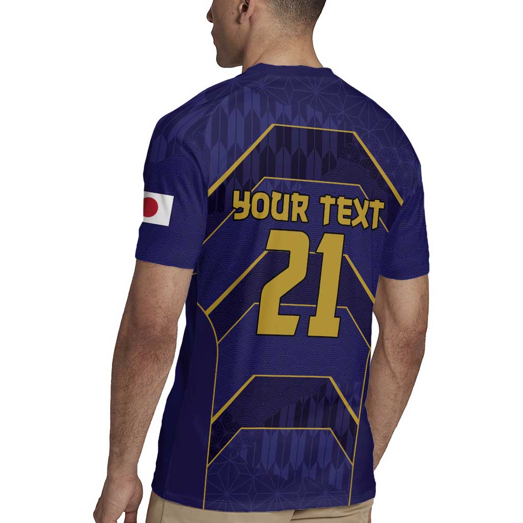 Japan Pacific Rugby 2022-23 Custom Rugby Jersey Blue Sakura Japanese Wave Pattern