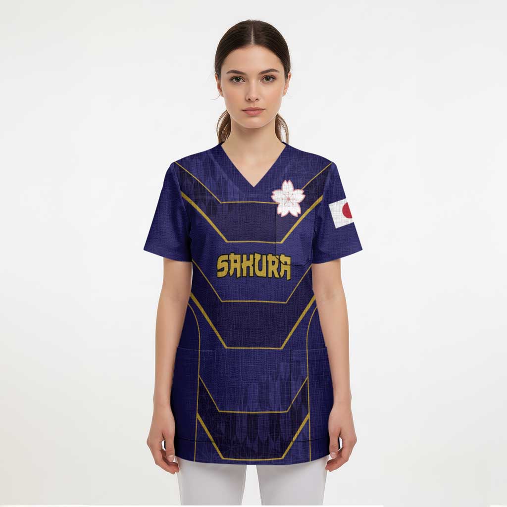 Japan Pacific Rugby 2022-23 Custom Scrub Top Blue Sakura Japanese Wave Pattern - Polynesian Pride
