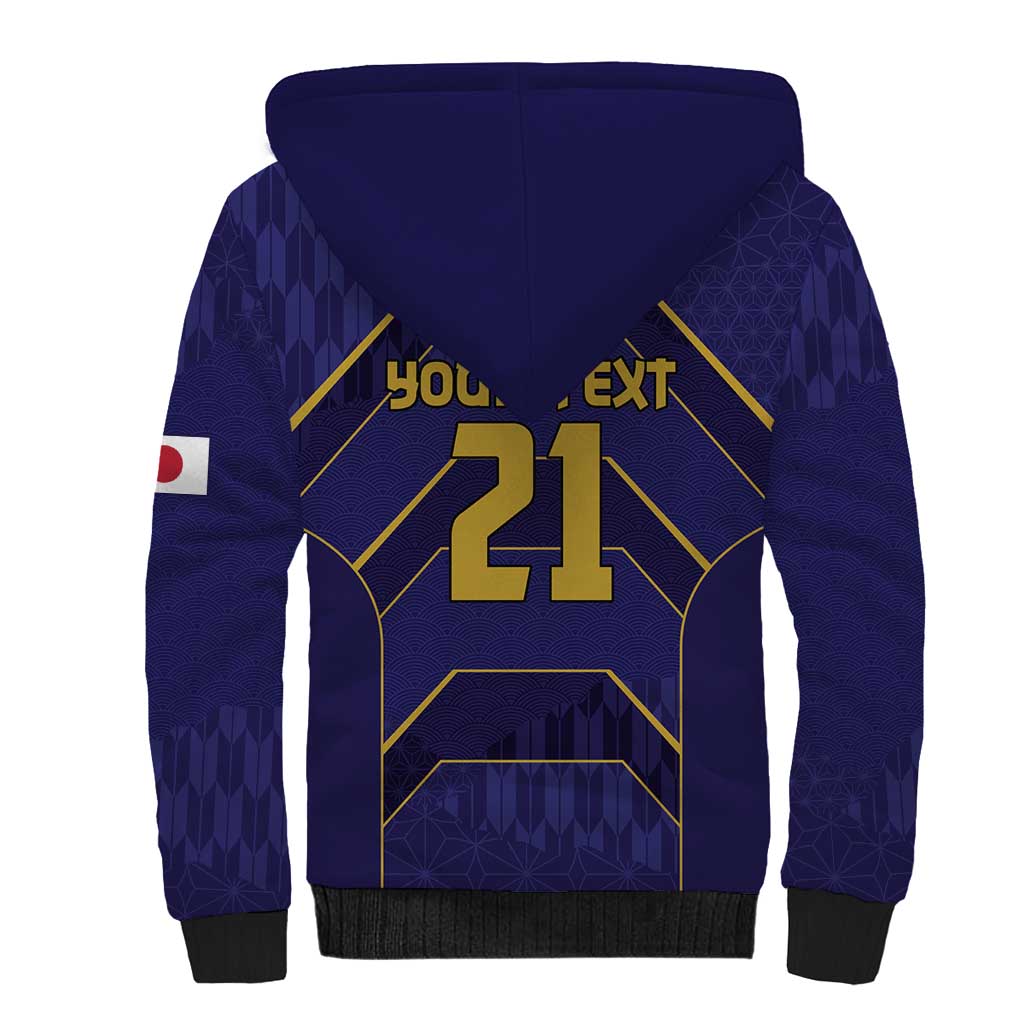 Japan Pacific Rugby 2022-23 Custom Sherpa Hoodie Blue Sakura Japanese Wave Pattern