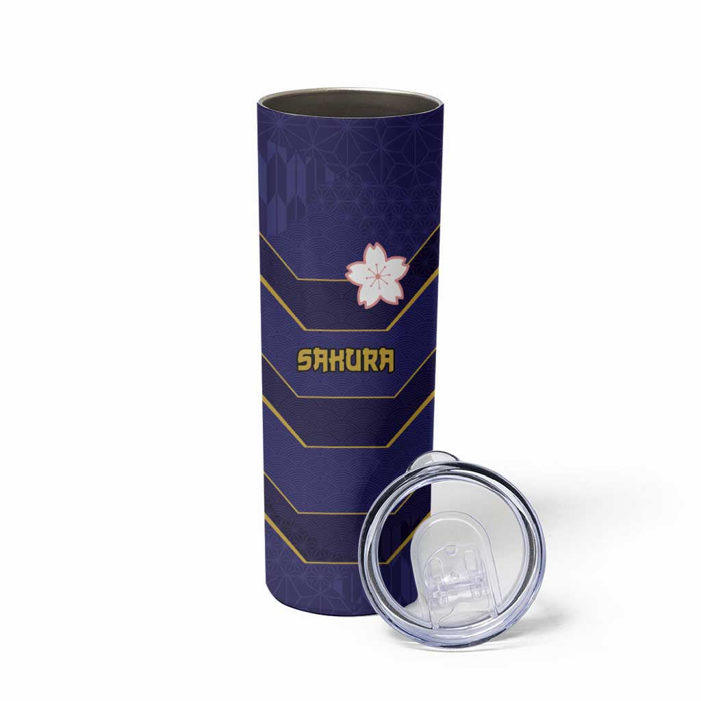 Japan Pacific Rugby 2022-23 Custom Skinny Tumbler Blue Sakura Japanese Wave Pattern
