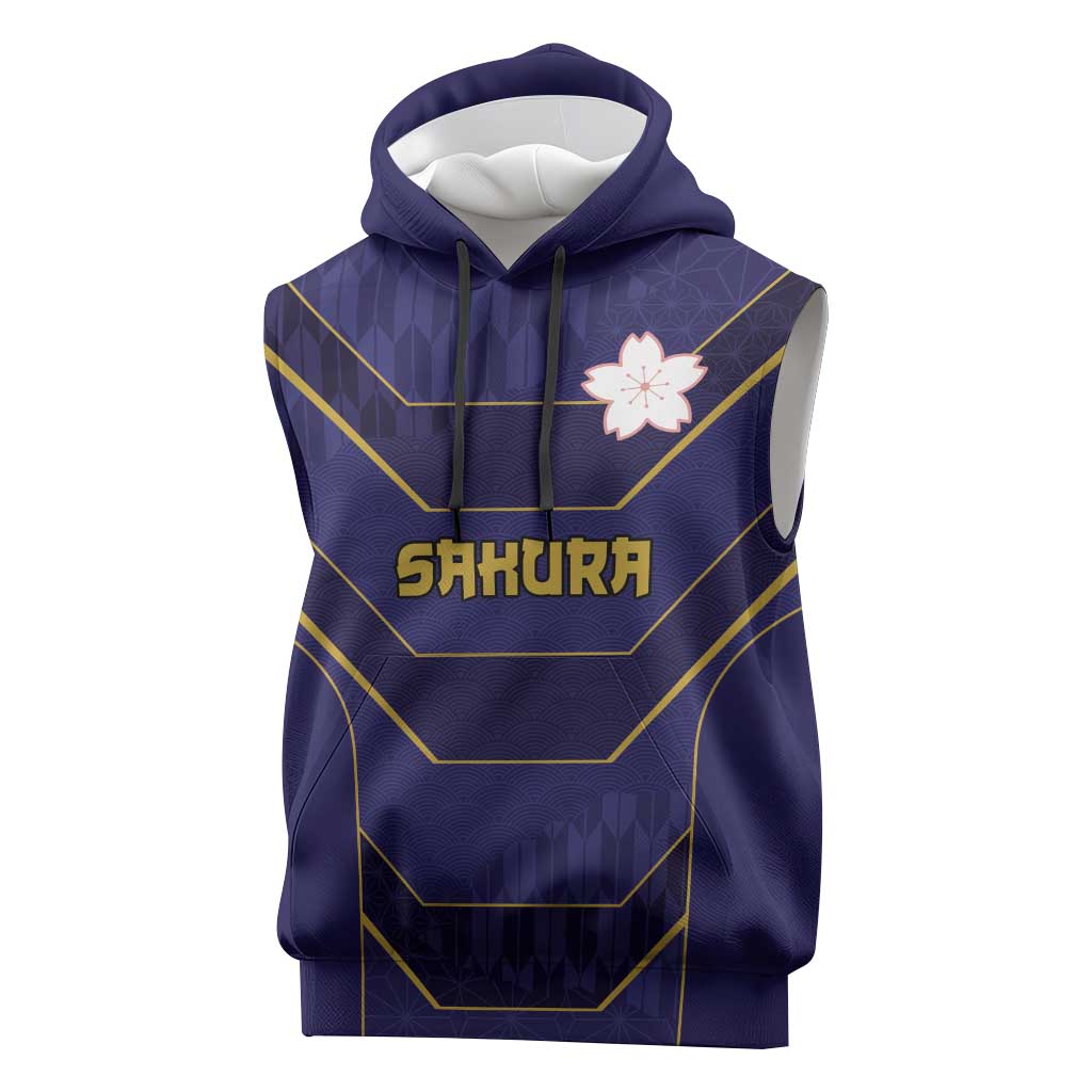 Japan Pacific Rugby 2022-23 Custom Sleeveless Hoodie Blue Sakura Japanese Wave Pattern - Polynesian Pride