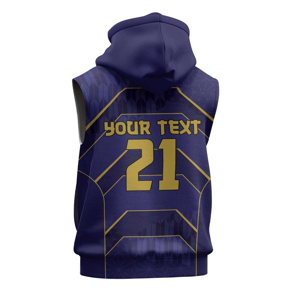Japan Pacific Rugby 2022-23 Custom Sleeveless Hoodie Blue Sakura Japanese Wave Pattern - Polynesian Pride