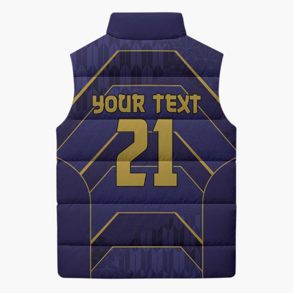 Japan Pacific Rugby 2022-23 Custom Sleeveless Puffer Jacket Blue Sakura Japanese Wave Pattern - Polynesian Pride