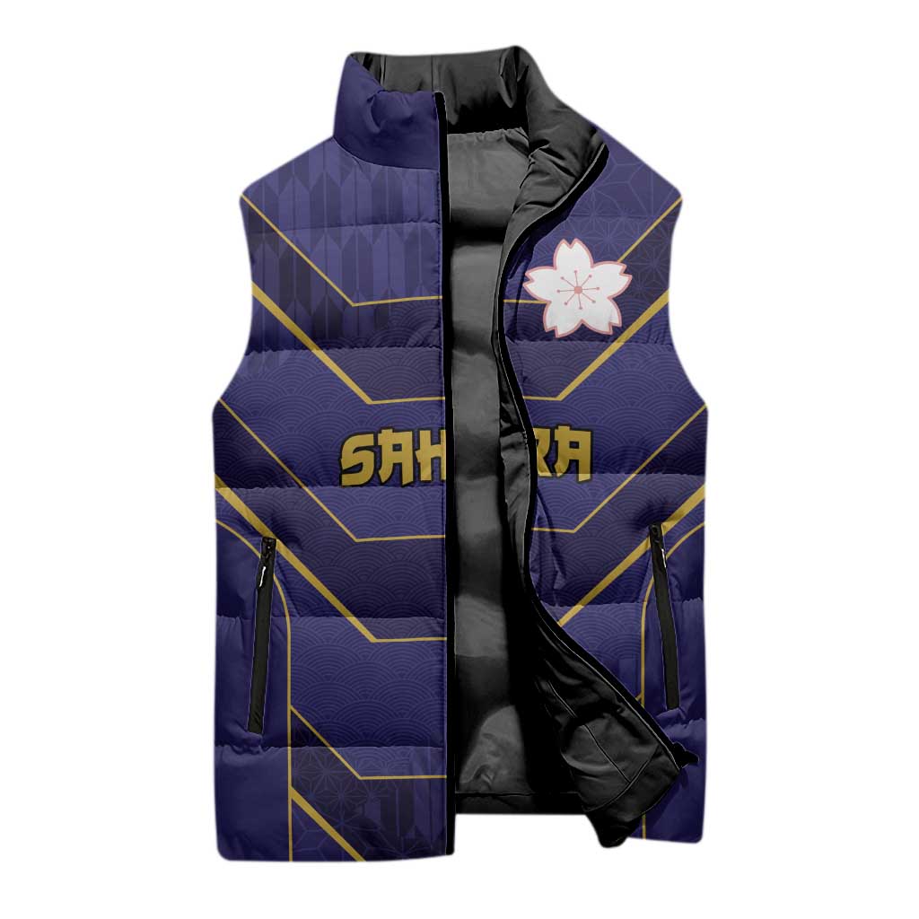Japan Pacific Rugby 2022-23 Custom Sleeveless Puffer Jacket Blue Sakura Japanese Wave Pattern - Polynesian Pride