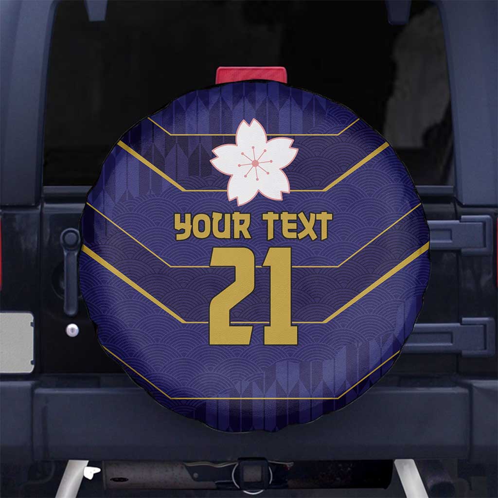 Japan Pacific Rugby 2022-23 Custom Spare Tire Cover Blue Sakura Japanese Wave Pattern
