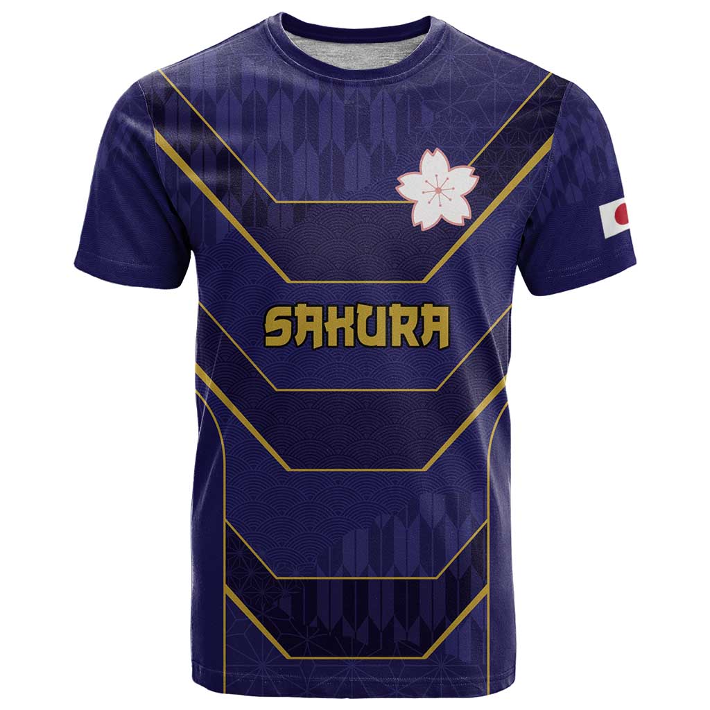 Japan Pacific Rugby 2022-23 Custom T Shirt Blue Sakura Japanese Wave Pattern LT9 Blue - Polynesian Pride