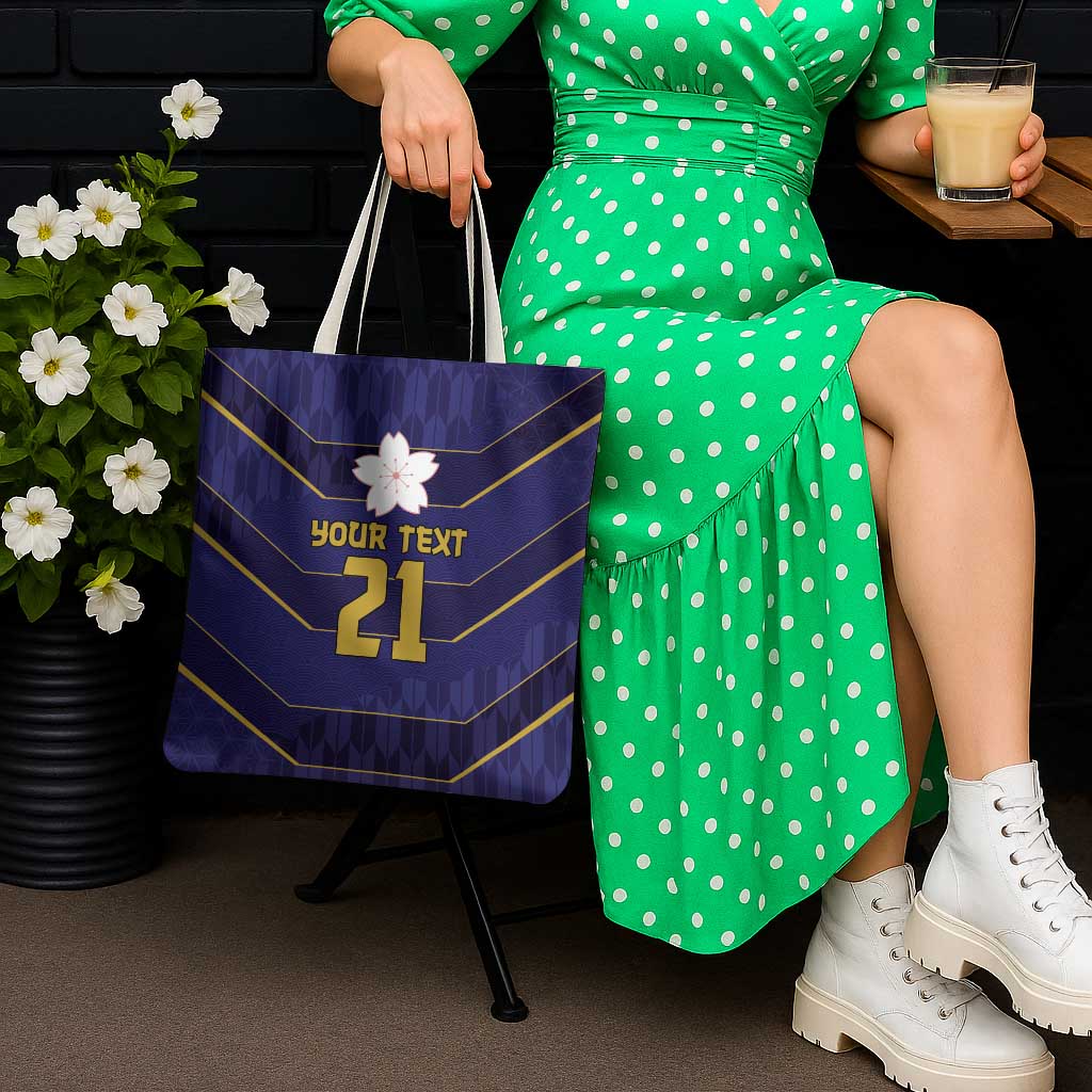 Japan Pacific Rugby 2022-23 Custom Tote Bag Blue Sakura Japanese Wave Pattern - Polynesian Pride