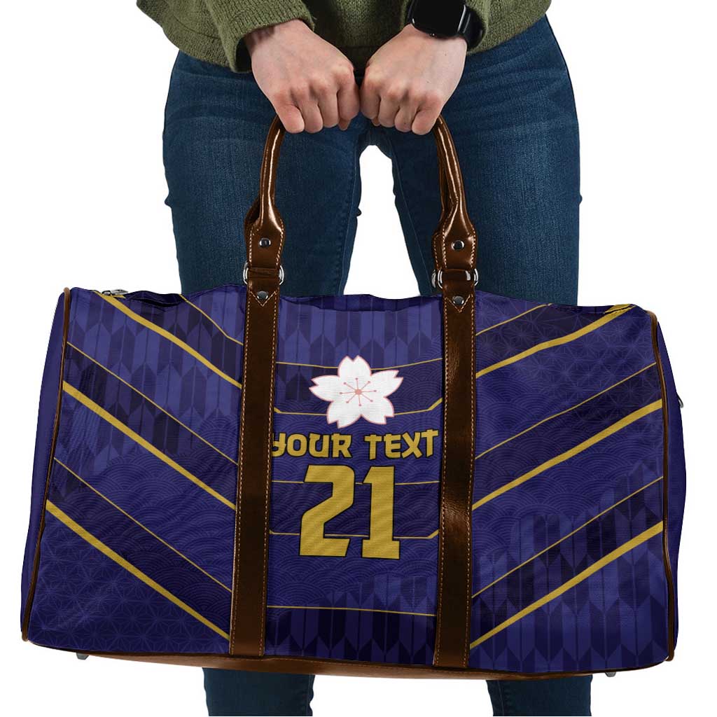 Japan Pacific Rugby 2022-23 Custom Travel Bag Blue Sakura Japanese Wave Pattern - Polynesian Pride
