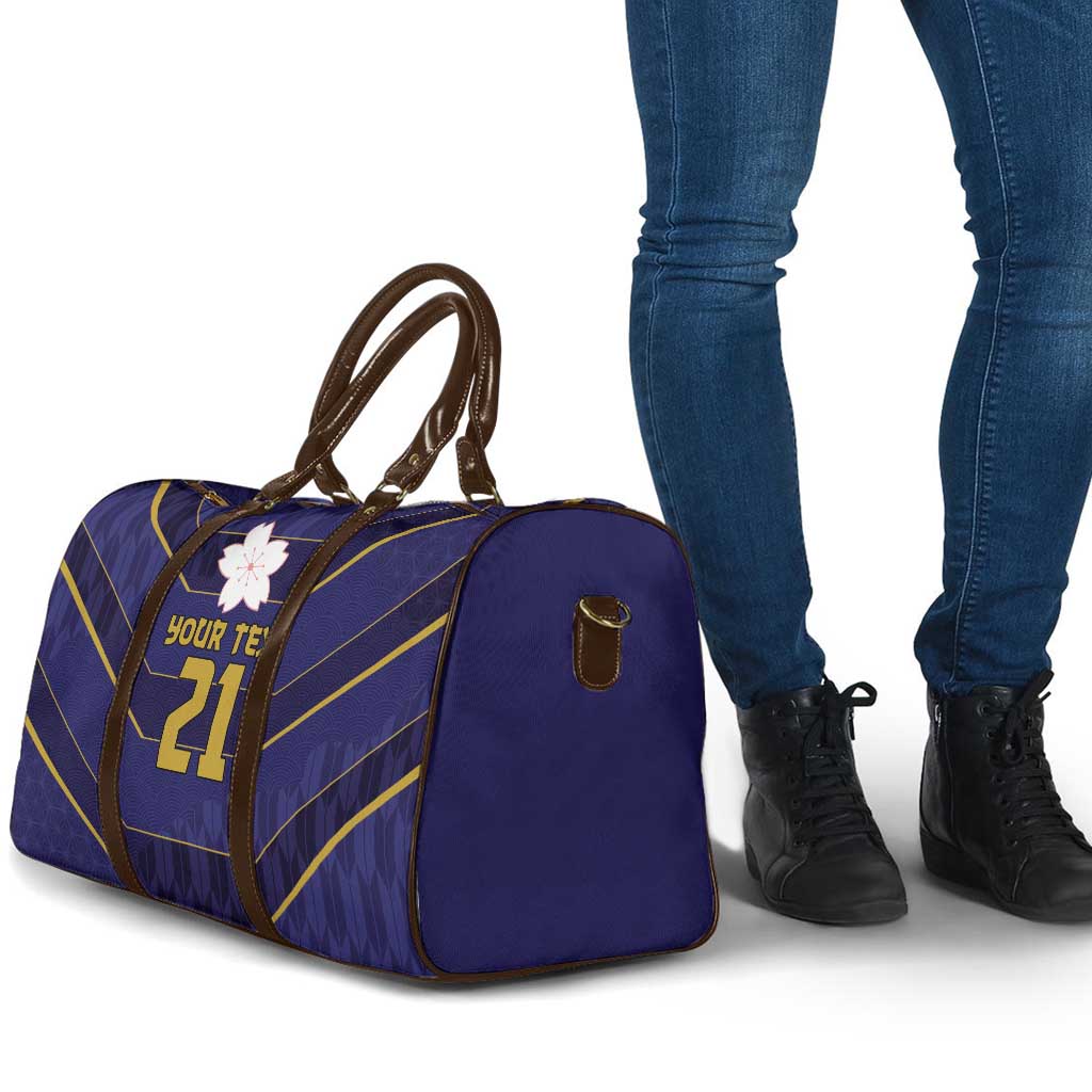 Japan Pacific Rugby 2022-23 Custom Travel Bag Blue Sakura Japanese Wave Pattern - Polynesian Pride