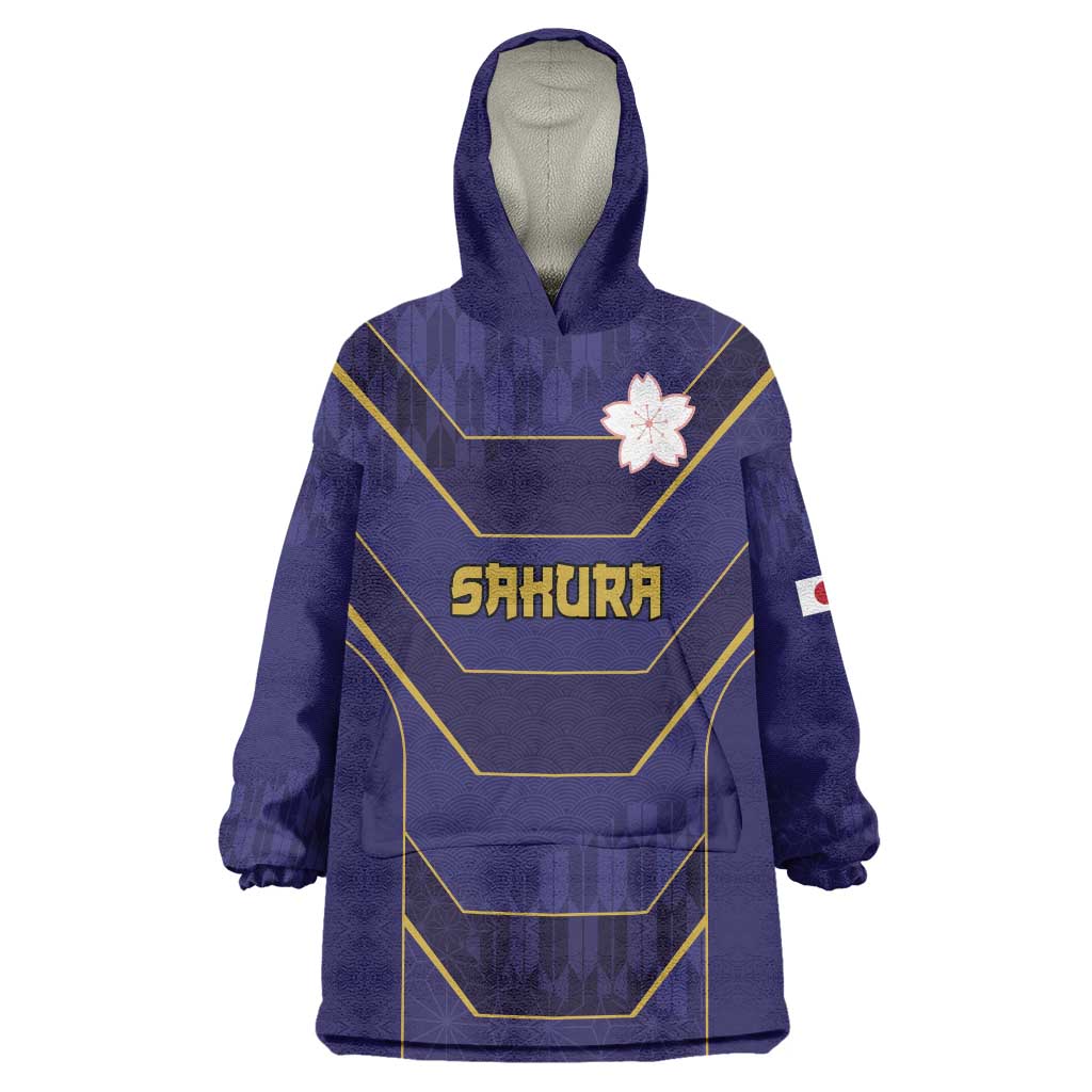 Japan Pacific Rugby 2022-23 Custom Wearable Blanket Hoodie Blue Sakura Japanese Wave Pattern