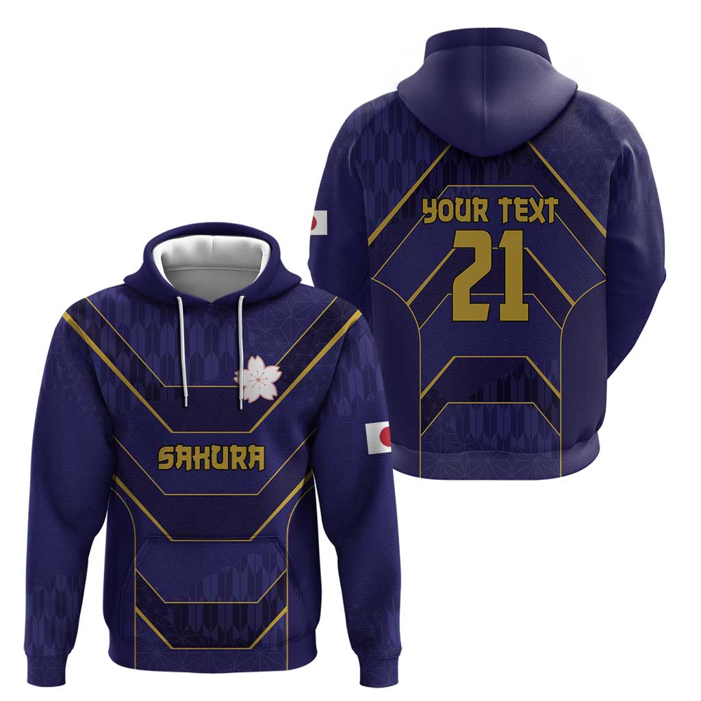 Japan Pacific Rugby 2022-23 Custom Zip Hoodie Blue Sakura Japanese Wave Pattern
