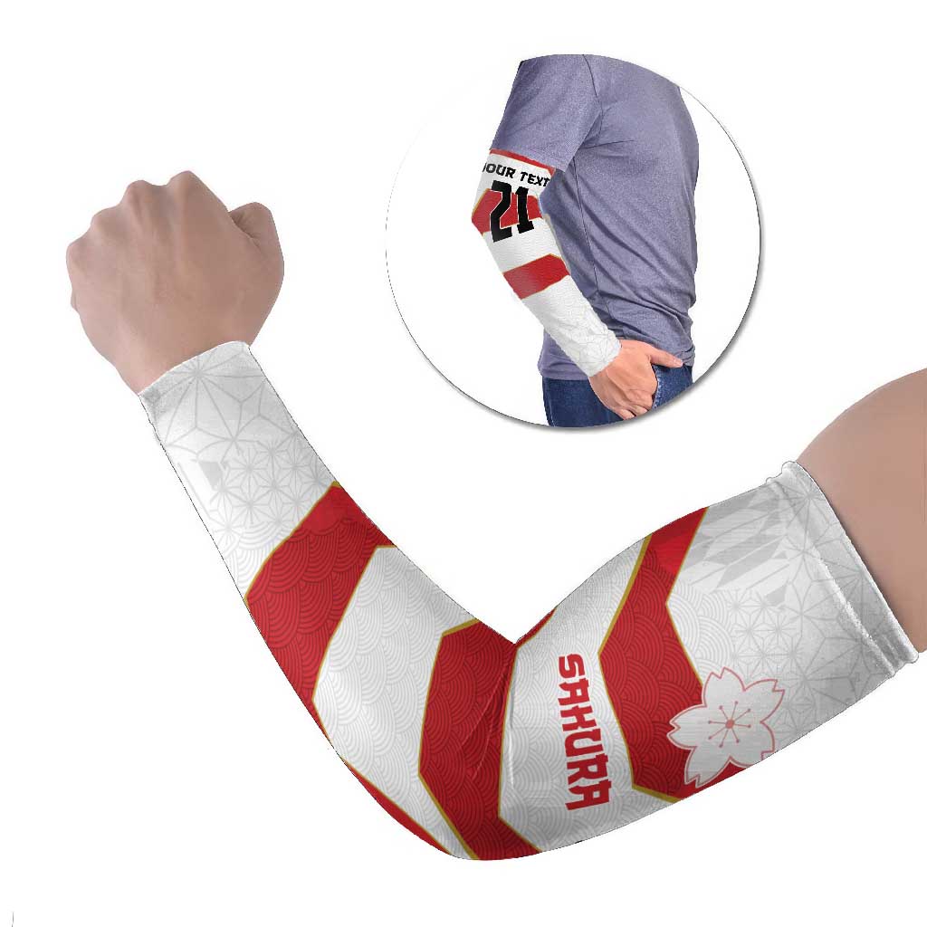 Japan Pacific Rugby 2022-23 Custom Arm Sleeves Red Sakura Japanese Wave Pattern - Polynesian Pride