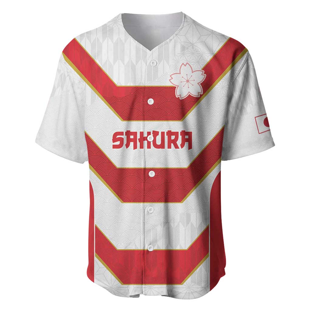 Japan Pacific Rugby 2022-23 Custom Baseball Jersey Red Sakura Japanese Wave Pattern
