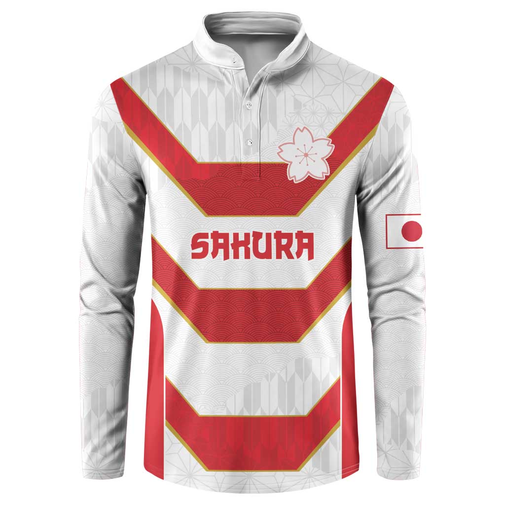 Japan Pacific Rugby 2022-23 Custom Button Sweatshirt Red Sakura Japanese Wave Pattern