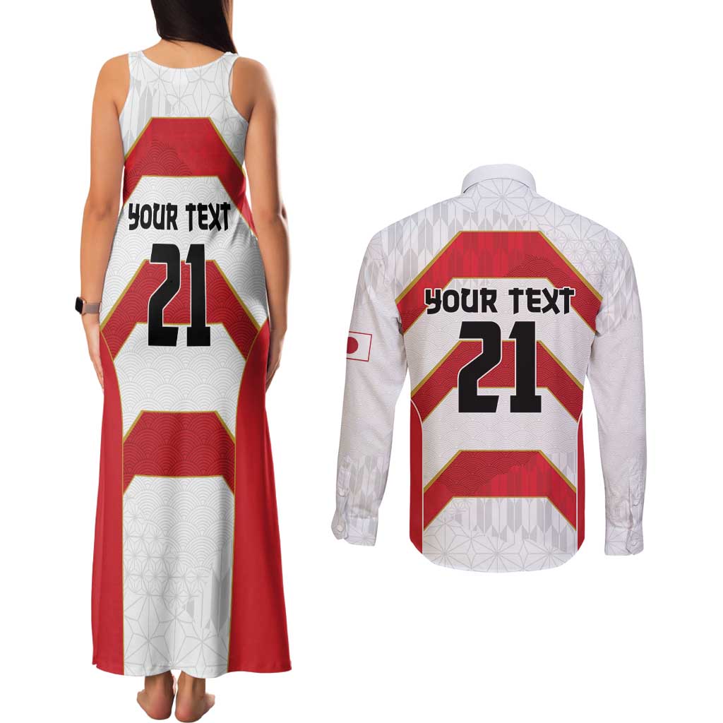Japan Pacific Rugby 2022-23 Custom Couples Matching Tank Maxi Dress and Long Sleeve Button Shirt Red Sakura Japanese Wave Pattern