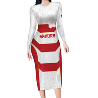 Japan Pacific Rugby 2022-23 Custom Family Matching Long Sleeve Bodycon Dress and Hawaiian Shirt Red Sakura Japanese Wave Pattern