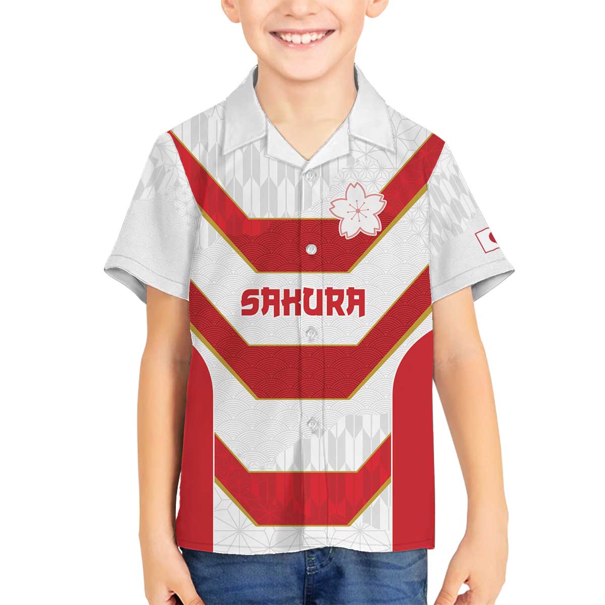 Japan Pacific Rugby 2022-23 Custom Family Matching Off The Shoulder Long Sleeve Dress and Hawaiian Shirt Red Sakura Japanese Wave Pattern