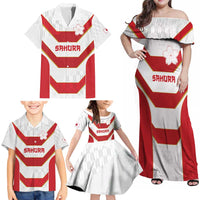 Japan Pacific Rugby 2022-23 Custom Family Matching Off Shoulder Maxi Dress and Hawaiian Shirt Red Sakura Japanese Wave Pattern LT9 - Polynesian Pride