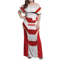 Japan Pacific Rugby 2022-23 Custom Family Matching Off Shoulder Maxi Dress and Hawaiian Shirt Red Sakura Japanese Wave Pattern LT9 Mom's Dress Red - Polynesian Pride