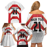 Japan Pacific Rugby 2022-23 Custom Family Matching Off Shoulder Short Dress and Hawaiian Shirt Red Sakura Japanese Wave Pattern