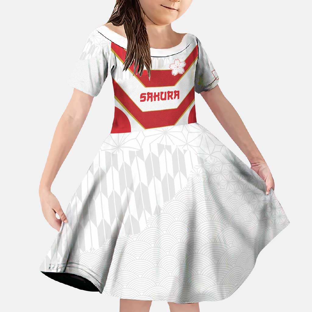 Japan Pacific Rugby 2022-23 Custom Family Matching Summer Maxi Dress and Hawaiian Shirt Red Sakura Japanese Wave Pattern LT9 Daughter's Dress Red - Polynesian Pride