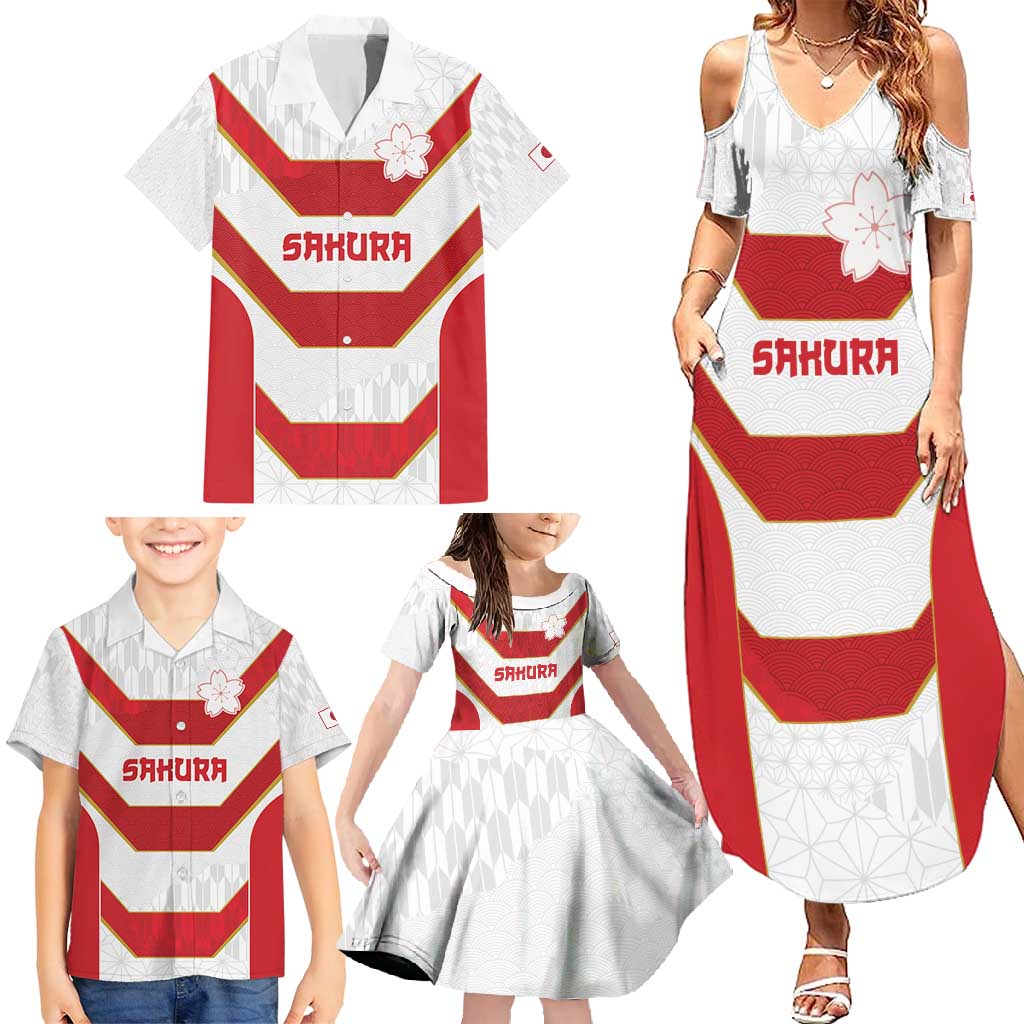 Japan Pacific Rugby 2022-23 Custom Family Matching Summer Maxi Dress and Hawaiian Shirt Red Sakura Japanese Wave Pattern