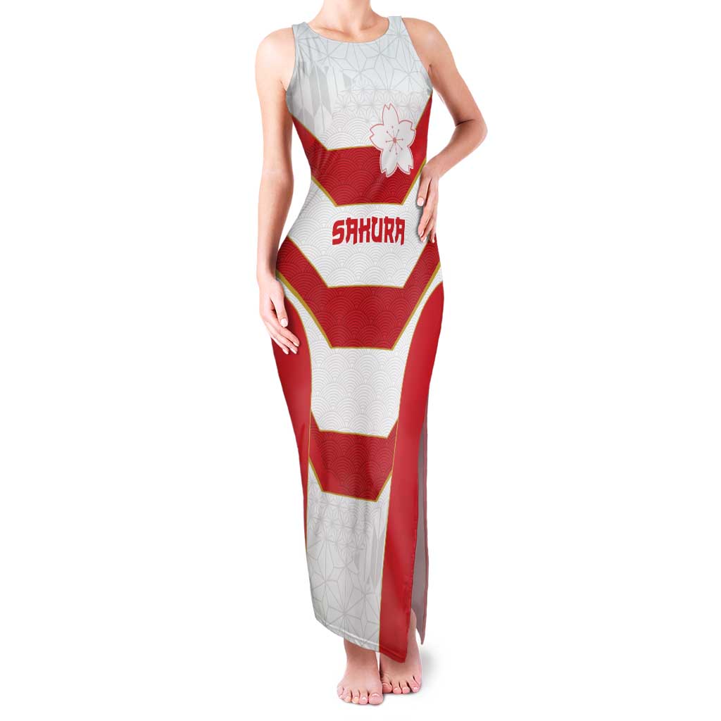 Japan Pacific Rugby 2022-23 Custom Family Matching Tank Maxi Dress and Hawaiian Shirt Red Sakura Japanese Wave Pattern