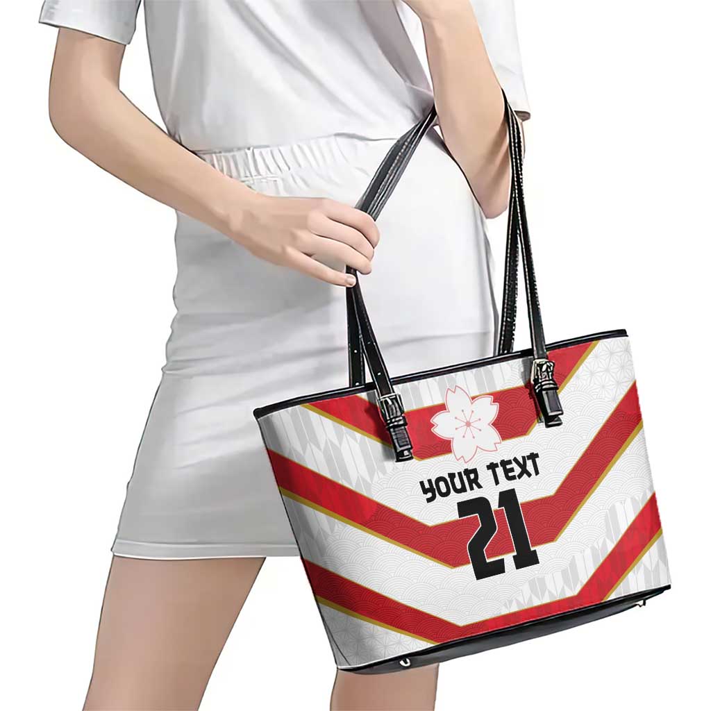Japan Pacific Rugby 2022-23 Custom Leather Tote Bag Red Sakura Japanese Wave Pattern