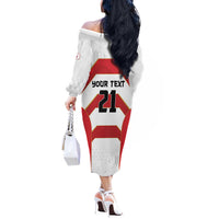 Japan Pacific Rugby 2022-23 Custom Off The Shoulder Long Sleeve Dress Red Sakura Japanese Wave Pattern