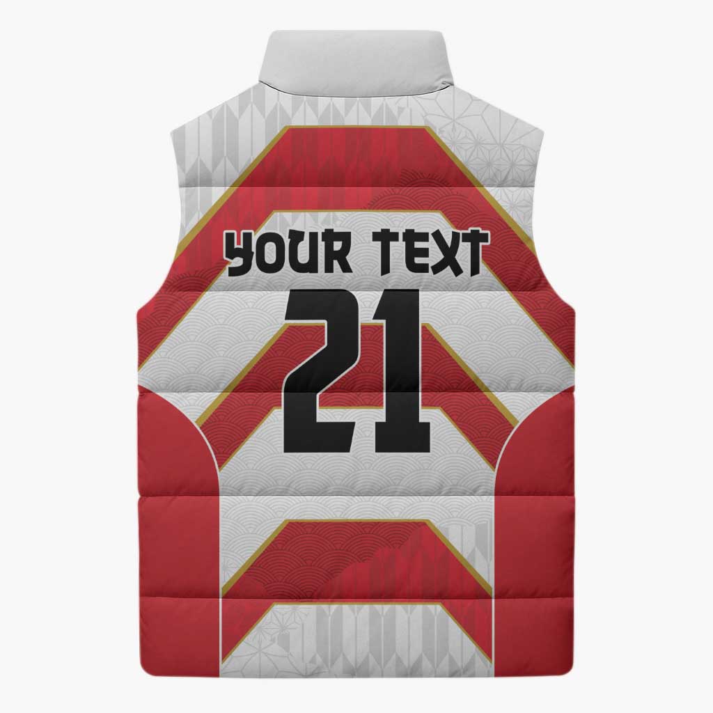 Japan Pacific Rugby 2022-23 Custom Sleeveless Puffer Jacket Red Sakura Japanese Wave Pattern - Polynesian Pride