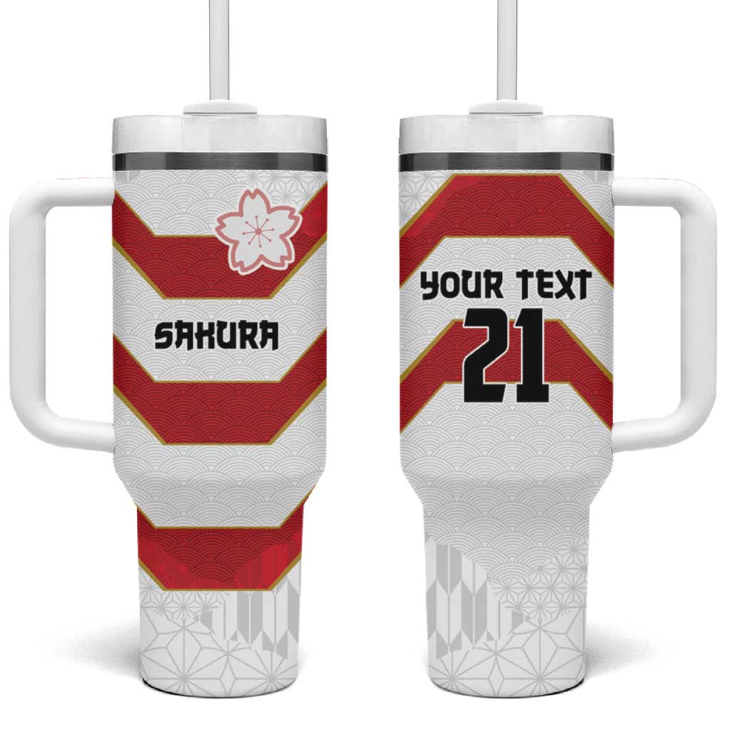 Japan Pacific Rugby 2022-23 Custom Tumbler With Handle Red Sakura Japanese Wave Pattern