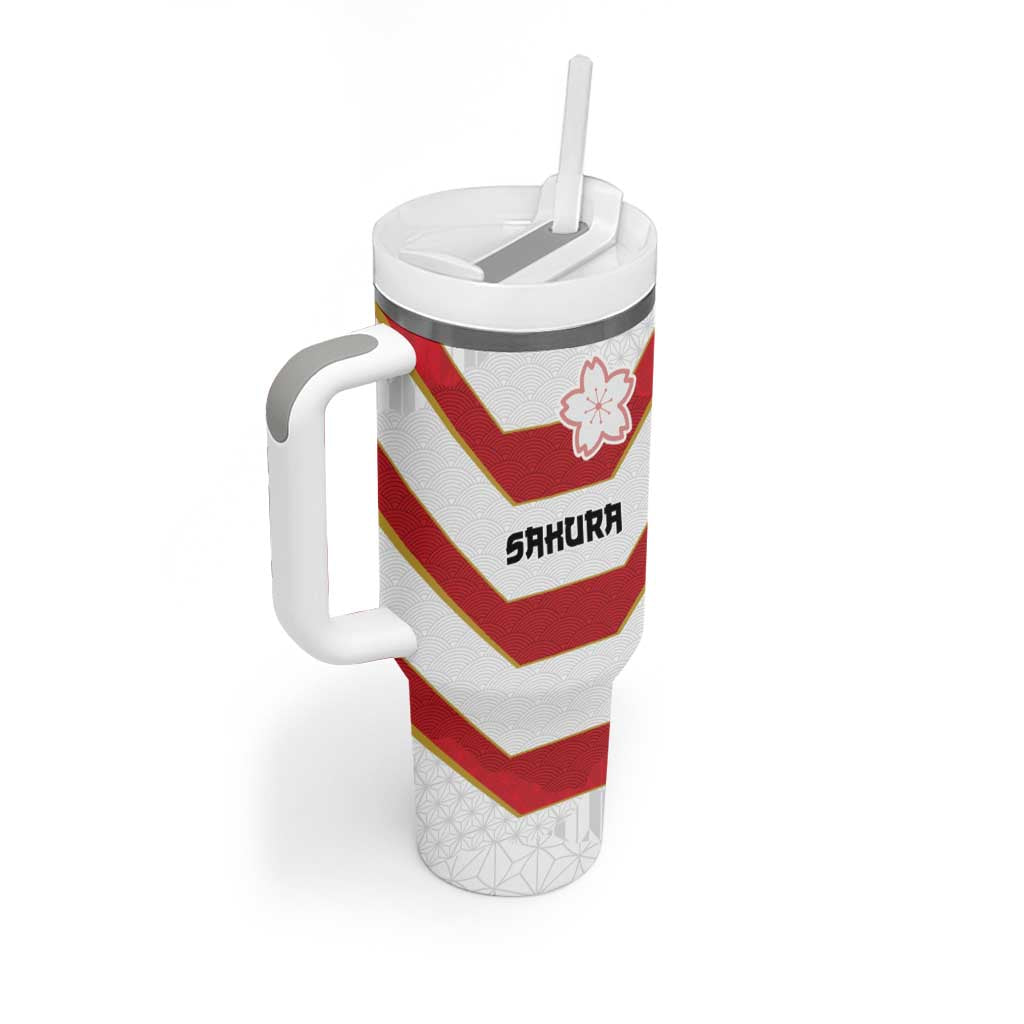 Japan Pacific Rugby 2022-23 Custom Tumbler With Handle Red Sakura Japanese Wave Pattern