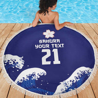 Japan Pacific Rugby Custom Beach Blanket Go Sakura Japanese Wave Pattern