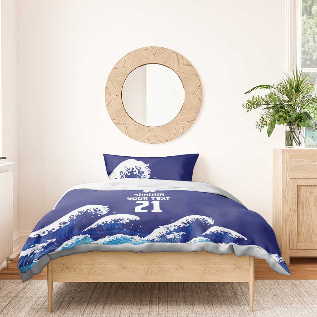 Japan Pacific Rugby Custom Bedding Set Go Sakura Japanese Wave Pattern