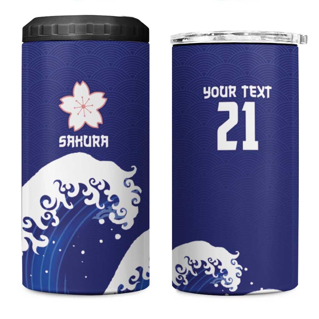 Japan Pacific Rugby Custom 4 in 1 Can Cooler Tumbler Go Sakura Japanese Wave Pattern