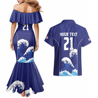Japan Pacific Rugby Custom Couples Matching Mermaid Dress and Hawaiian Shirt Go Sakura Japanese Wave Pattern