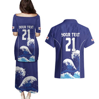 Japan Pacific Rugby Custom Couples Matching Puletasi and Hawaiian Shirt Go Sakura Japanese Wave Pattern
