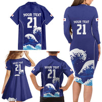 Japan Pacific Rugby Custom Family Matching Long Sleeve Bodycon Dress and Hawaiian Shirt Go Sakura Japanese Wave Pattern