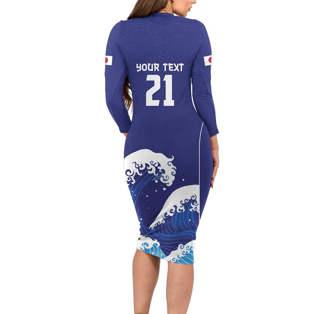 Japan Pacific Rugby Custom Family Matching Long Sleeve Bodycon Dress and Hawaiian Shirt Go Sakura Japanese Wave Pattern