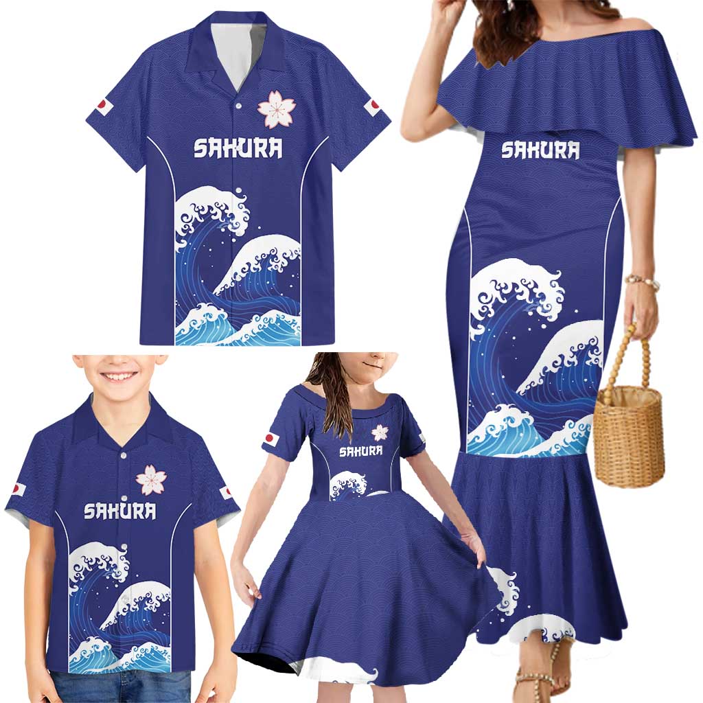 Japan Pacific Rugby Custom Family Matching Mermaid Dress and Hawaiian Shirt Go Sakura Japanese Wave Pattern LT9 - Polynesian Pride