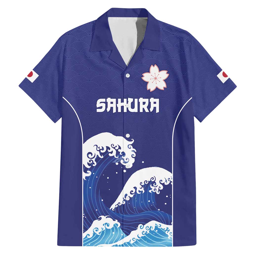 Japan Pacific Rugby Custom Family Matching Mermaid Dress and Hawaiian Shirt Go Sakura Japanese Wave Pattern LT9 Dad's Shirt - Short Sleeve Blue - Polynesian Pride