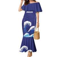 Japan Pacific Rugby Custom Family Matching Mermaid Dress and Hawaiian Shirt Go Sakura Japanese Wave Pattern LT9 Mom's Dress Blue - Polynesian Pride