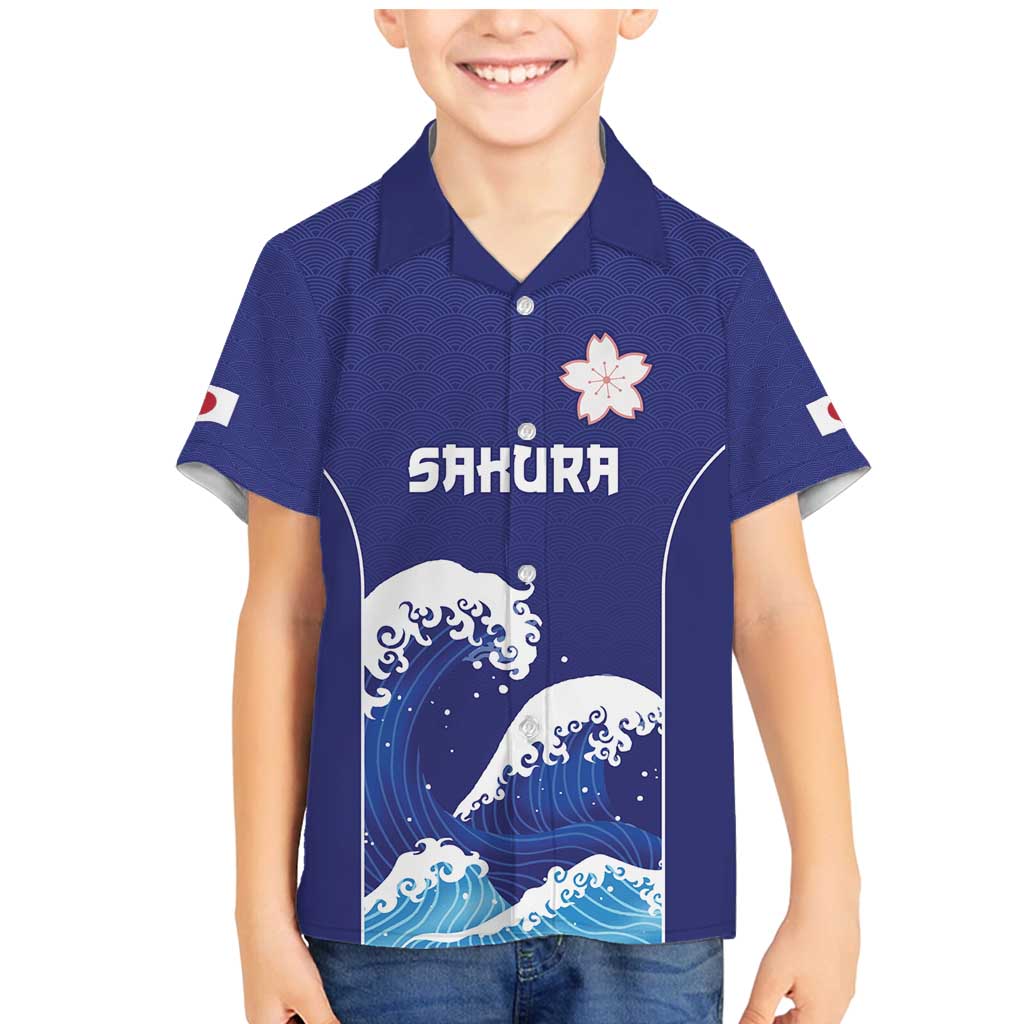 Japan Pacific Rugby Custom Family Matching Mermaid Dress and Hawaiian Shirt Go Sakura Japanese Wave Pattern LT9 Son's Shirt Blue - Polynesian Pride