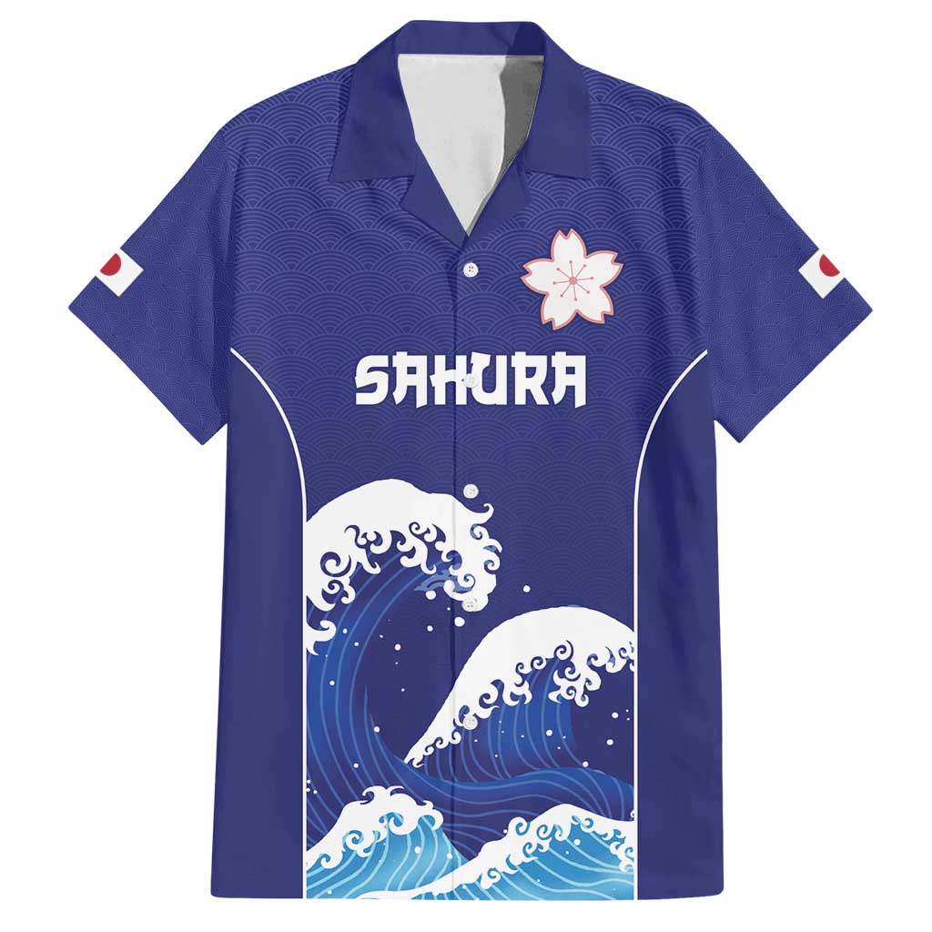 Japan Pacific Rugby Custom Family Matching Off Shoulder Maxi Dress and Hawaiian Shirt Go Sakura Japanese Wave Pattern LT9 Dad's Shirt - Short Sleeve Blue - Polynesian Pride