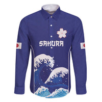 Japan Pacific Rugby Custom Family Matching Off Shoulder Maxi Dress and Hawaiian Shirt Go Sakura Japanese Wave Pattern LT9 Dad's Shirt - Long Sleeve Blue - Polynesian Pride
